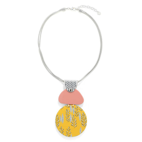 Yellow Leaf-Print Beaded Colourful Short Necklace