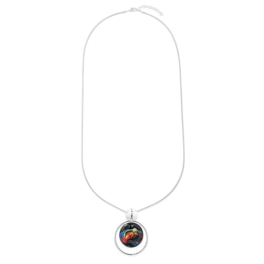 Sliver Long Necklace With A Marble Pendant