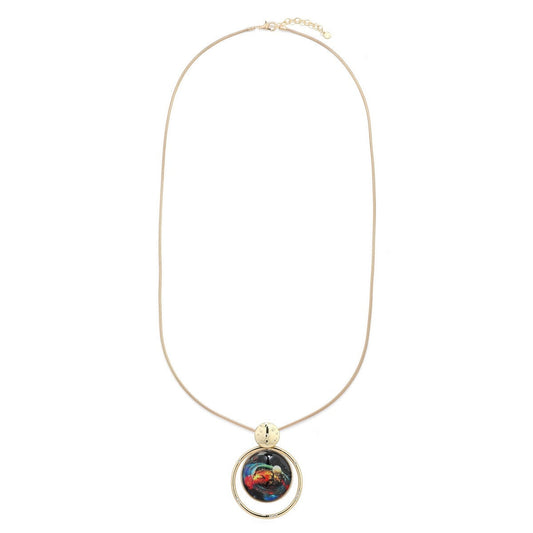 Gold Long Necklace With a Marble Pendant