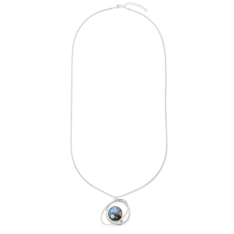 Sliver Long Necklace With A Planet Pendant