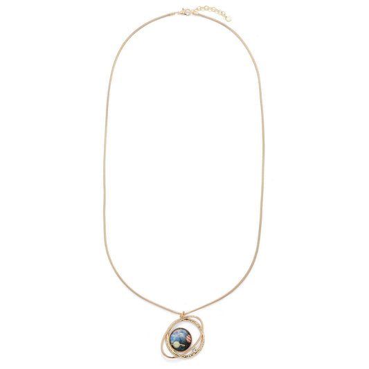 Gold Long Necklace With a Planet Pendant