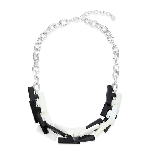 Black and White Geometric Link Necklace