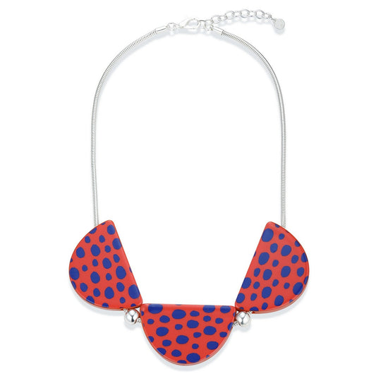 Orange and Blue Polka-Dots Beaded Statement Necklace