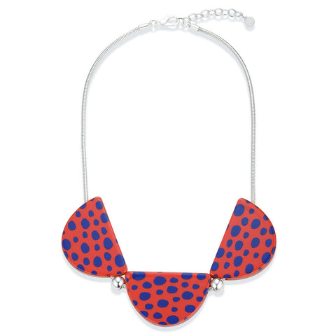 Orange and Blue Polka-Dots Beaded Statement Necklace