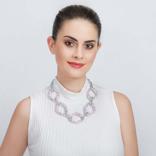 Geometric Mixed Colour Link Statement Necklace