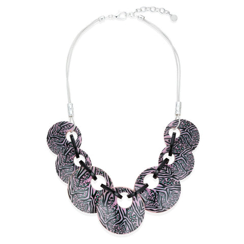 Pink & Black Patterned Beads Necklace