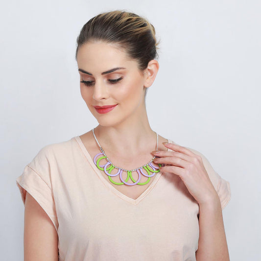 Green and Purple Hoop Colourful Short Necklace
