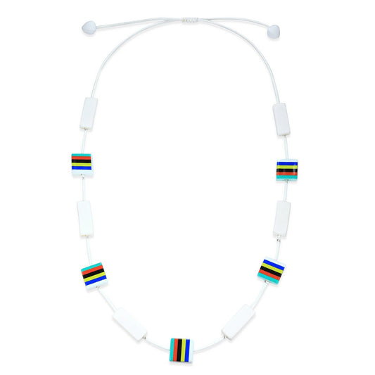 Multicolour/White Blocks Rope Long Necklace