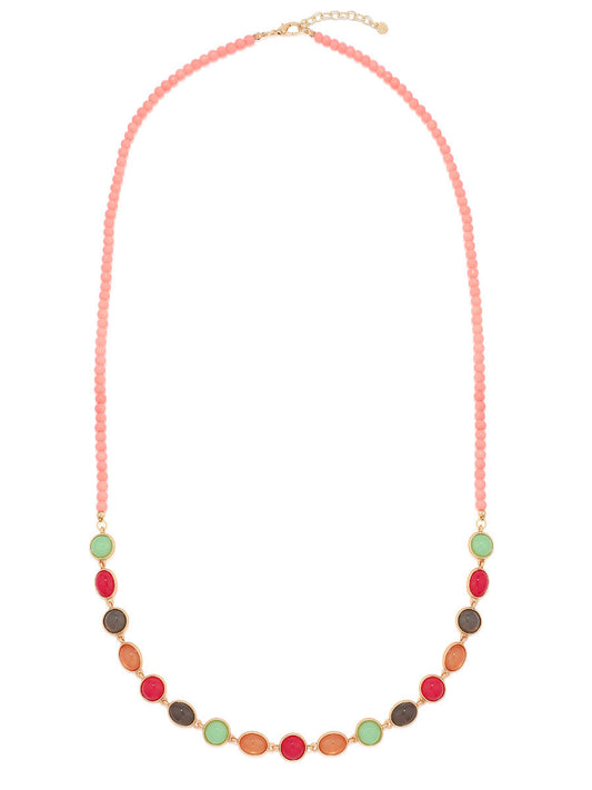 Colourful Long Necklace with Beading and Gems