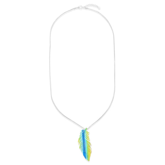 Feather Long Necklace - Silver-Multi