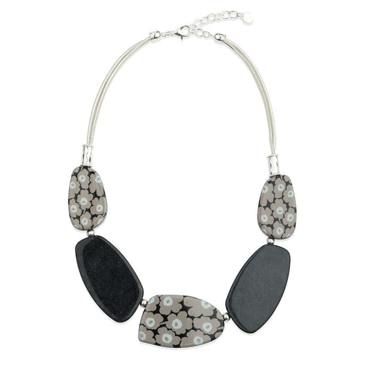 Gray Floral Drop Necklace