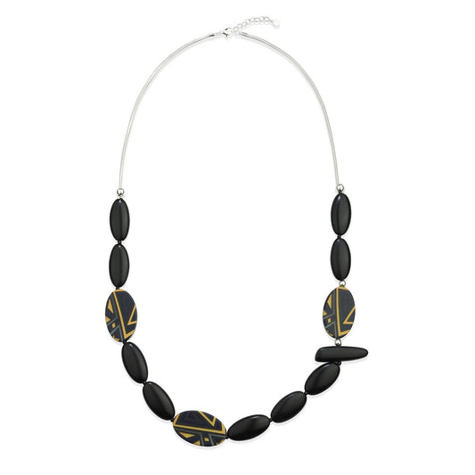 Black & Gold Chunky Beaded Long Necklace