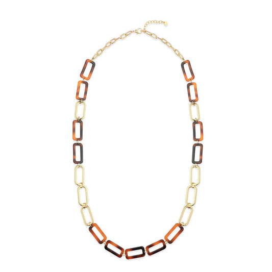 Gold & Brown Chain Link Long Necklace