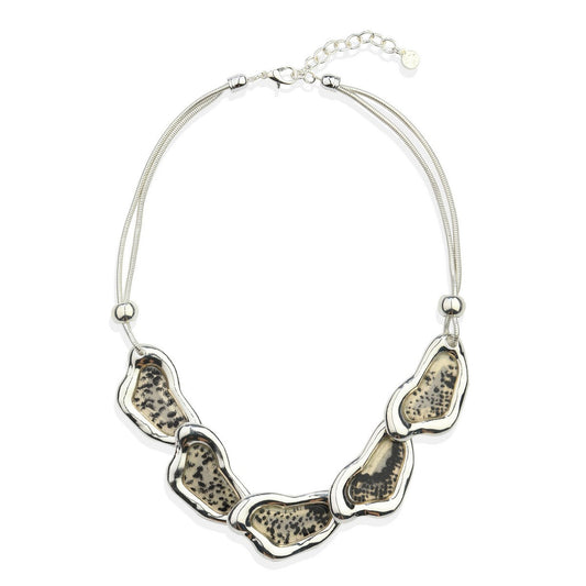 Silvery Bib Necklace with Irregular Shaped Pieces