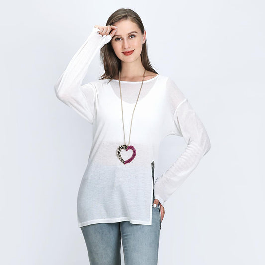 Long Necklace with Large Two-Tone Heart Pendant