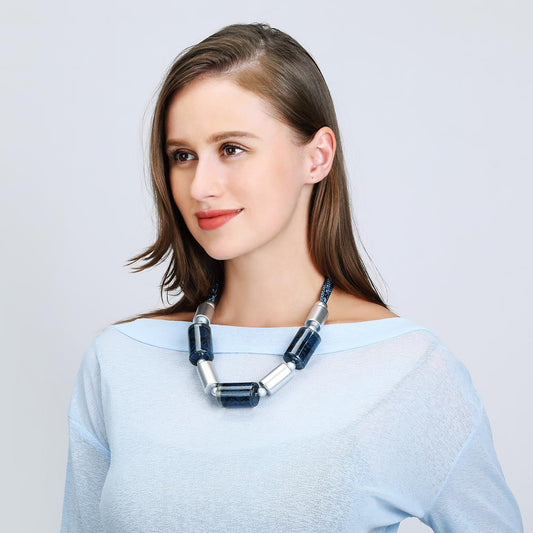 Navy Floral Charm Necklace