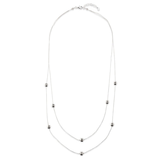 Silver Small Bead Long Necklace