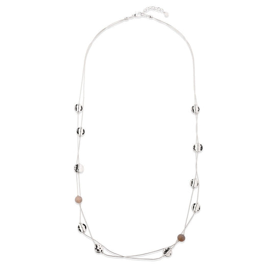 Silver Layered Long Necklace with Mixed Beads
