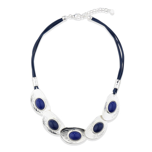 Silvery Discs with Embodied Navy Beads Necklace