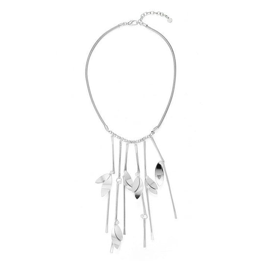 Petal Leaf Drop Necklace - Silver