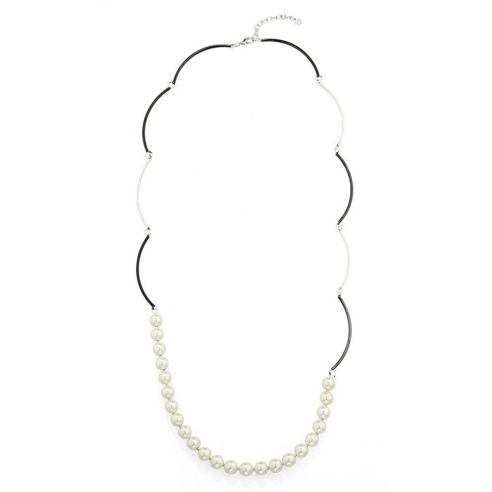 Curve Bar Necklace with Pearls - Mix-White