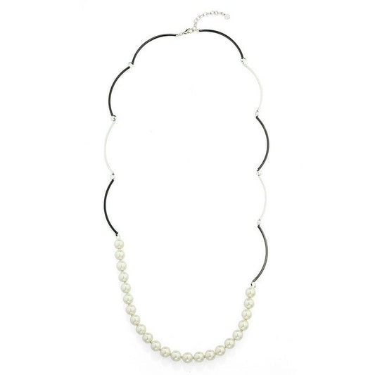 Curve Bar Necklace with Pearls - Mix-White