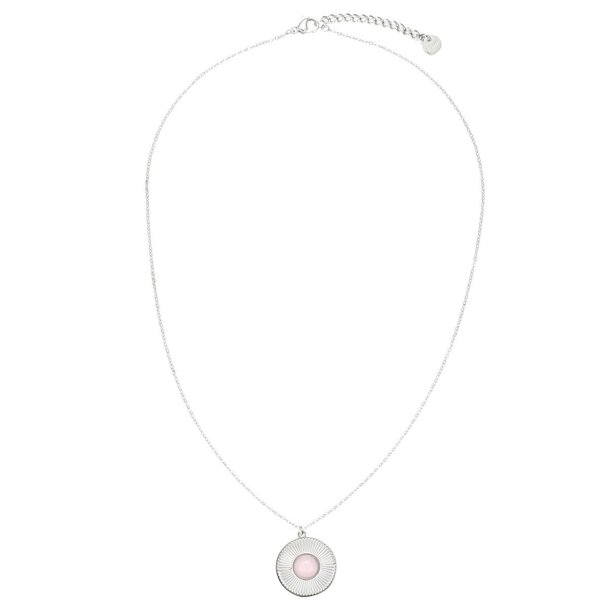 Circle Pendant Necklace - Silver-Pink