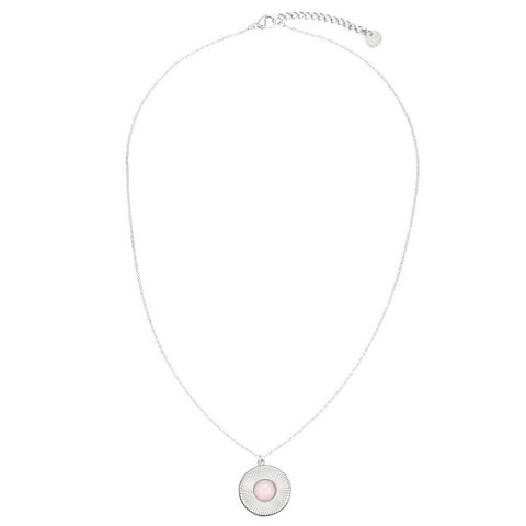 Circle Pendant Necklace - Silver-Pink