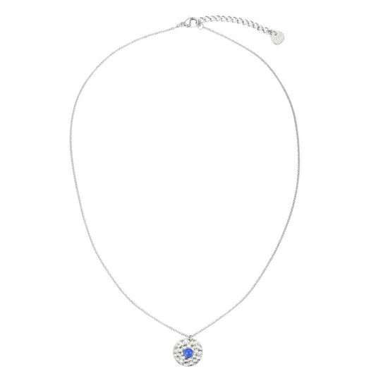 Circle Charm Pendant Necklace - Silver-Blue