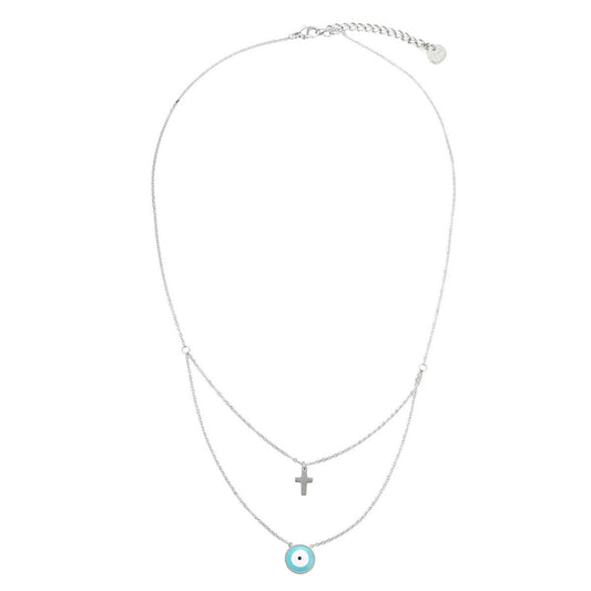 Cross Pendant Necklace - Silver-Blue