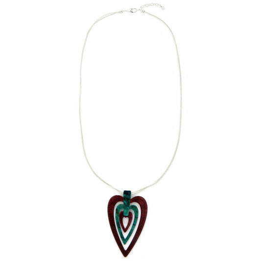 Heart Long Necklace - Burgundy-Green