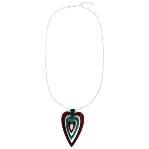 Heart Long Necklace - Burgundy-Green