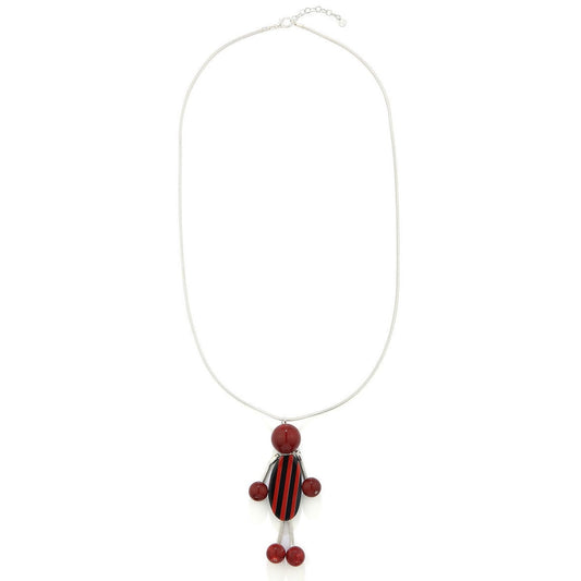 Liquorice Long Necklace - Red-Silver