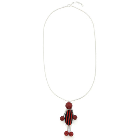 Liquorice Long Necklace - Red-Silver