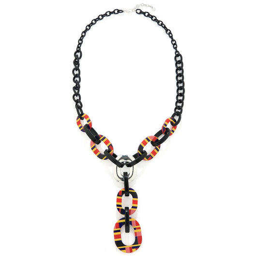 Chain Stripes 'Y' Necklace - Black
