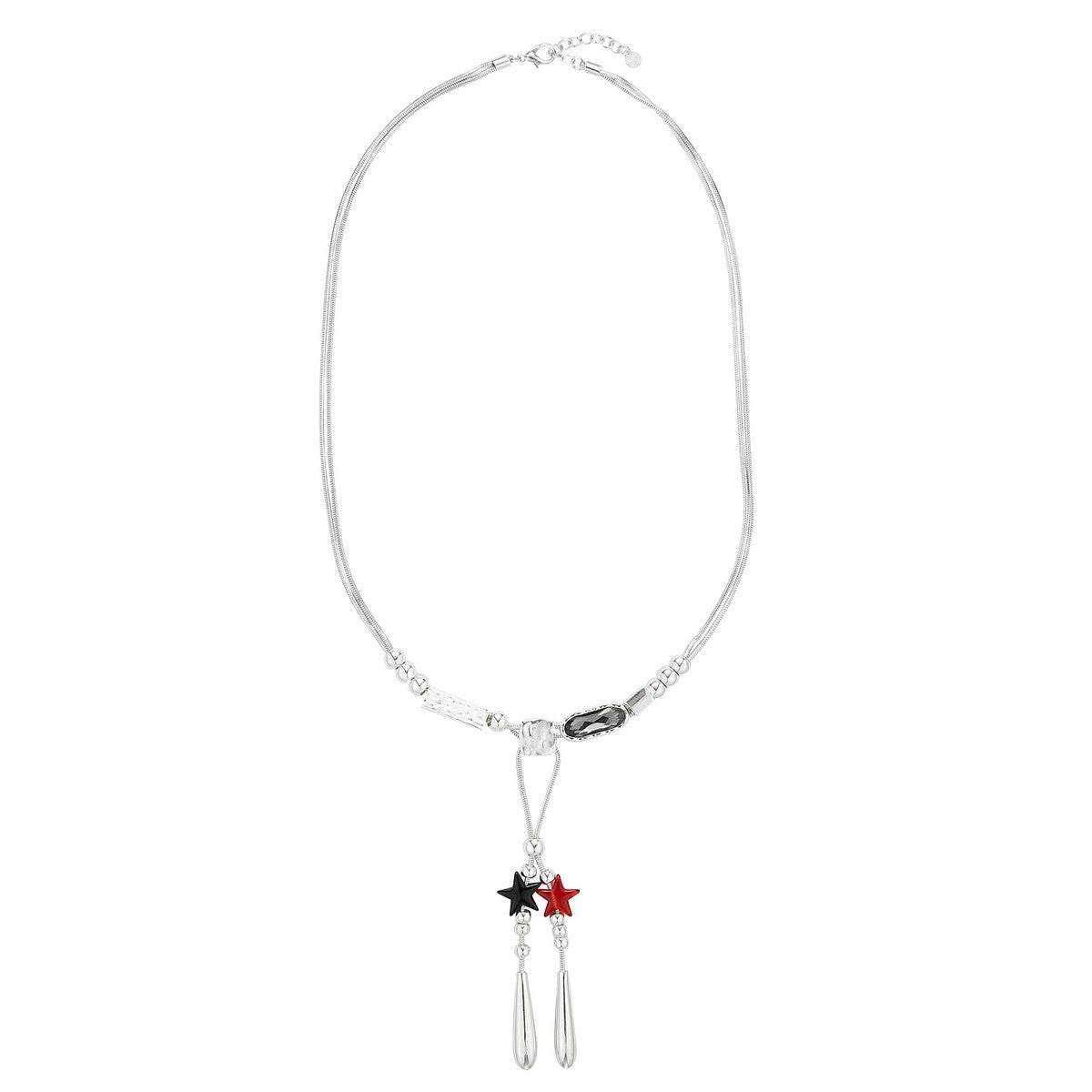 Double Star Long Necklace - Silver-Mix