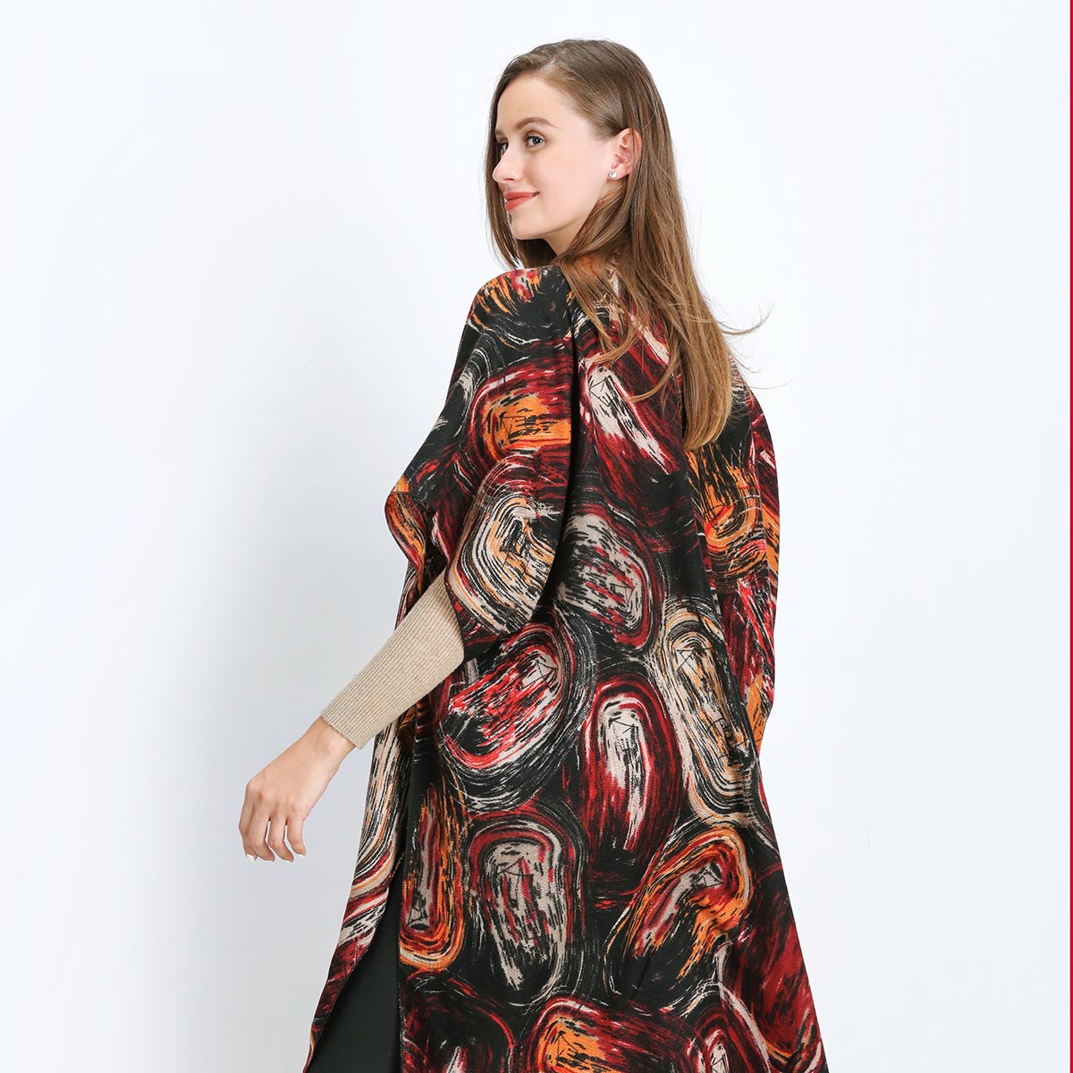 Brown Multicolour Swirl Pattern Soft Touch Kimono