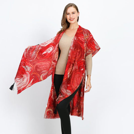 Red Multicolour Swirl Pattern Soft Touch Kimono