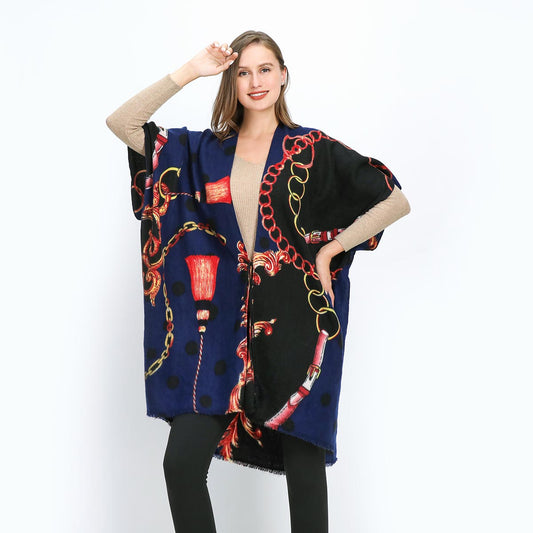 Blue and Red Patterned Soft Feel Kimono