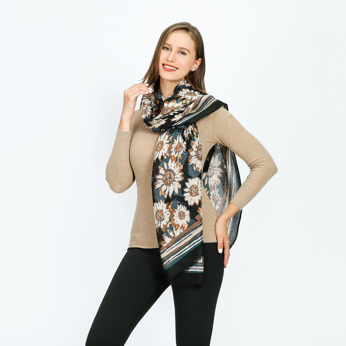 Sunflower Design Scarf - Orange