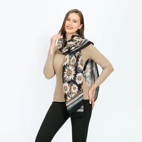 Sunflower Design Scarf - Orange