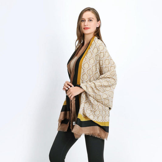 Khaki Damask Pattern Mixed Cotton Scarf