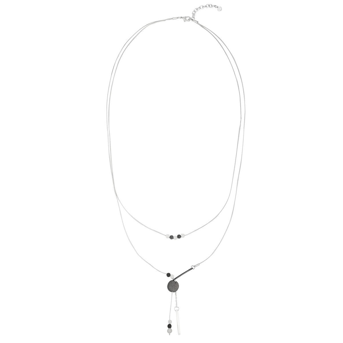 Circles and Bar Drop Necklace - Silver
