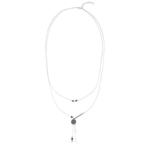 Circles and Bar Drop Necklace - Silver
