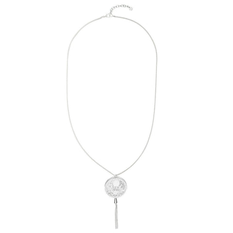 Hollow Designed Circle with Tassel End Necklace - Silver