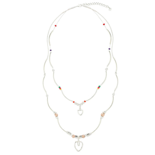 Curved Bars Hearts and Beads Necklace - Mix