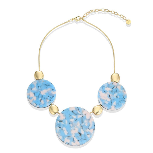 Chunky Light Blue Round Piece Statement Necklace