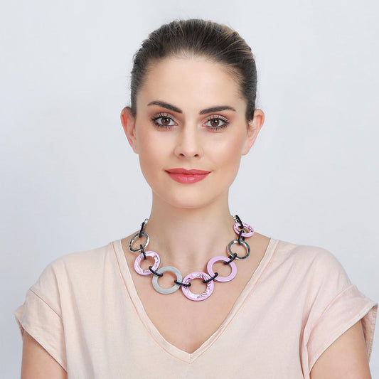 Soft Purple Acrylic Linked Circles Acrylic Necklace