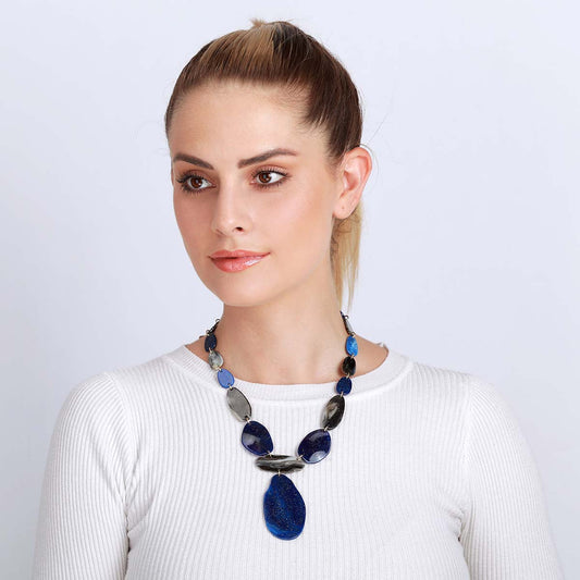 Blue Acrylic Chunky Long Necklace