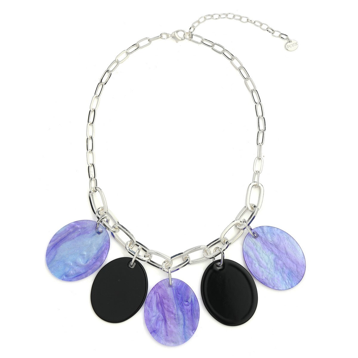 Purple Acrylic Oval Pieces Chained Necklace